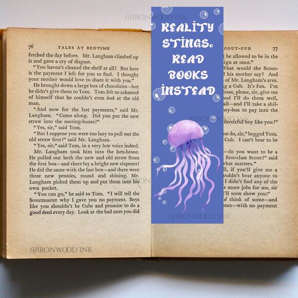 Jellyfish Bookmark Blue Pink Sea Creature Marine Life Nautical Bookish Gift - Picture 1 of 5